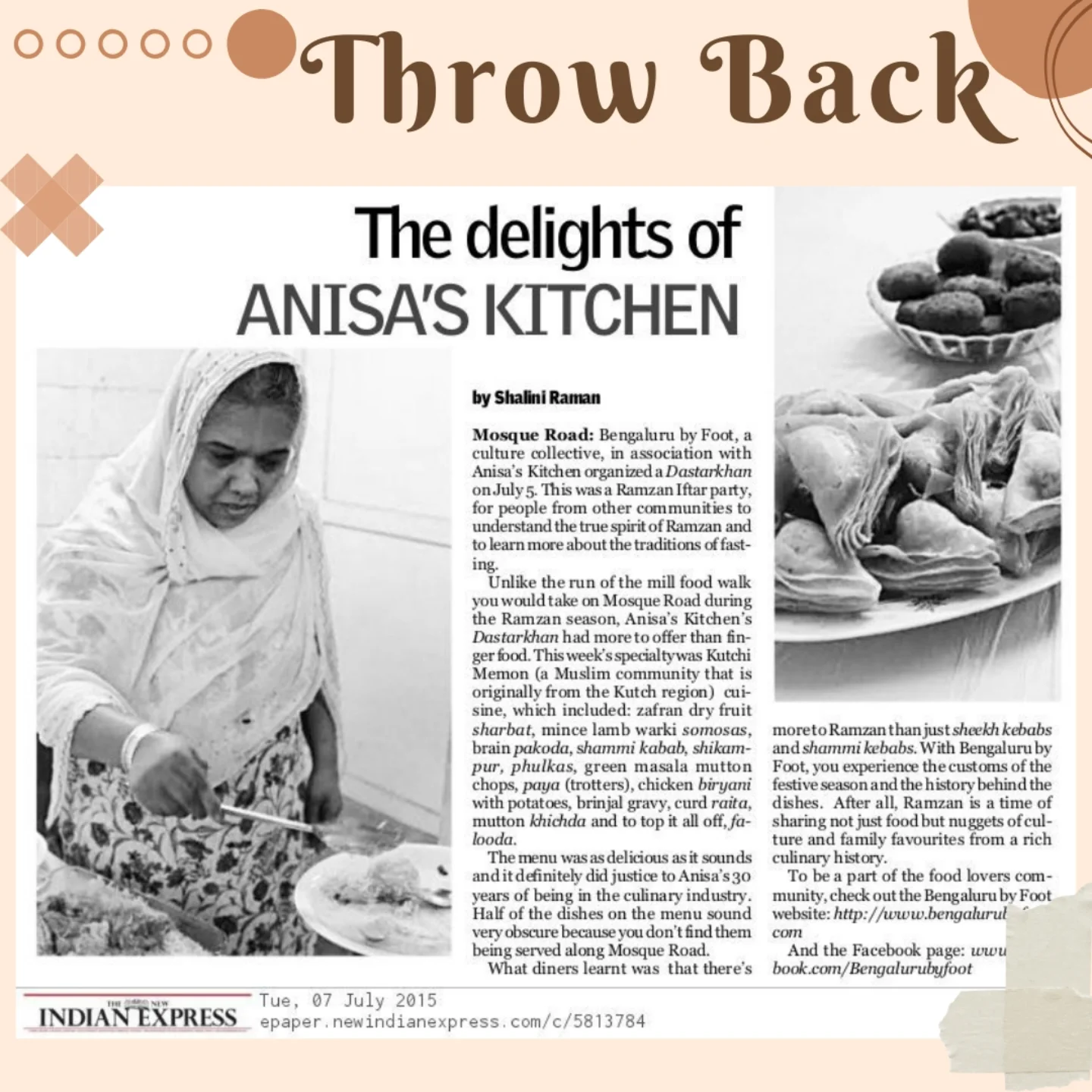 The New Indian Express feature 'The delights of Anisa's Kitchen' about the Kutchi Memon Dastarkhan on Mosque Road, Bengaluru