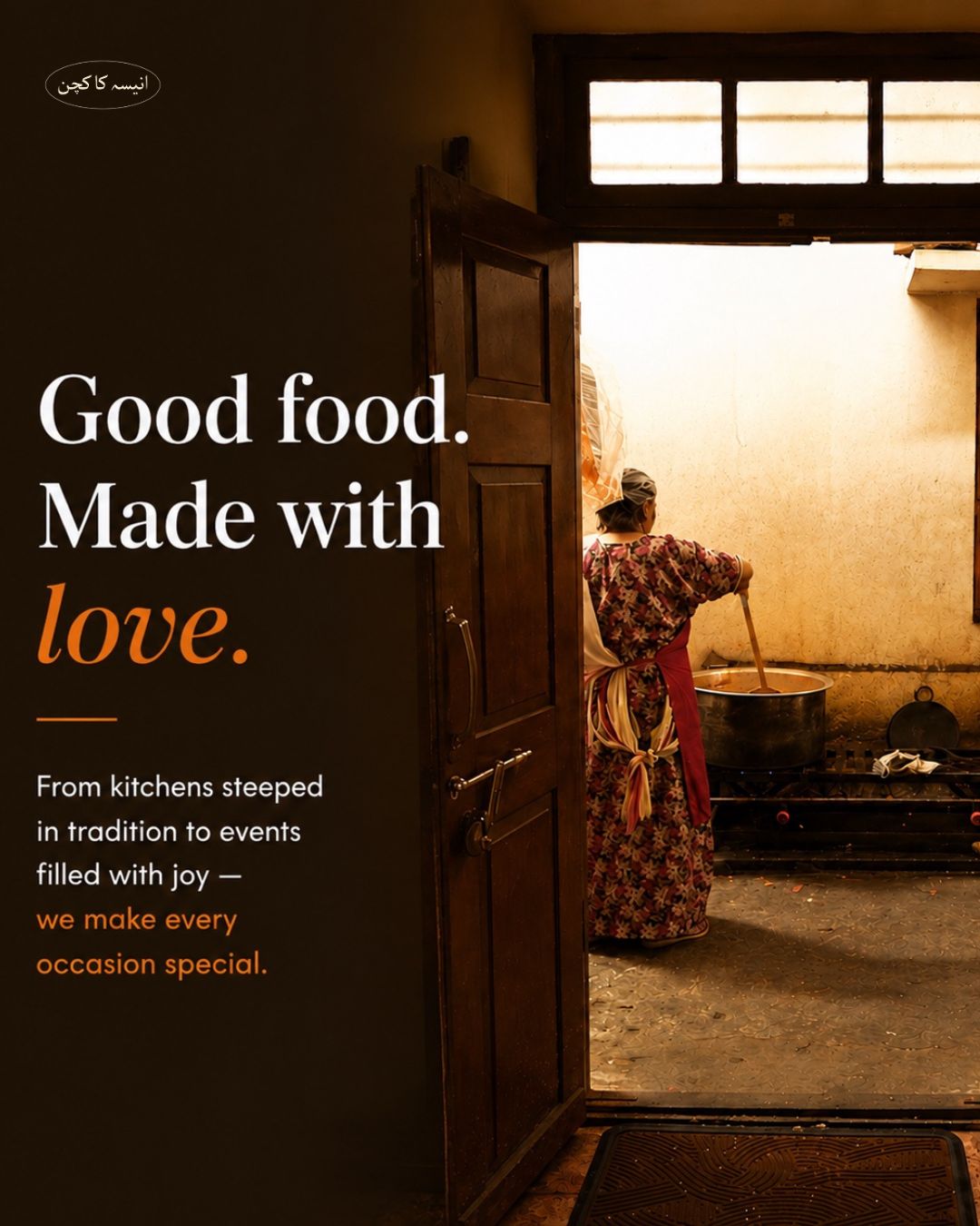 Anisa's Kitchen cook stirring a copper handi in the traditional home kitchen